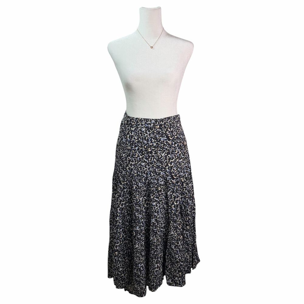 New Scotch & Soda Amsterdam Printed Tiered Midi Skirt Blue Black Size L